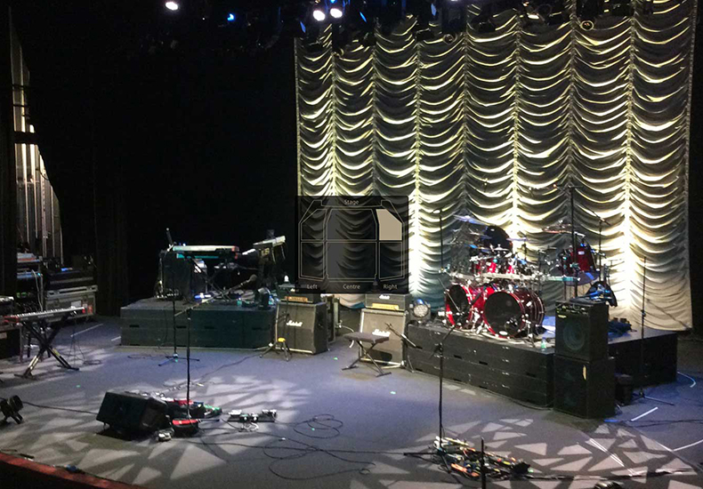 View of the auditorium stage from the front-right seating section.